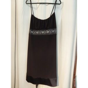 Y2K Taboo Black‎ Sequin Satin Trim Slip Dress 2X Made in USA Club Party Formal